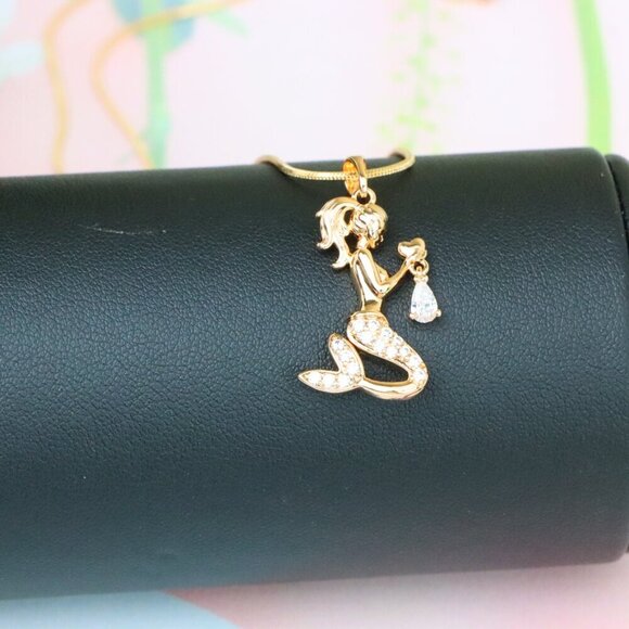 "Mermaid Rose Gold Pendant with Crystals, XPPT1291 - Picture 4 of 11